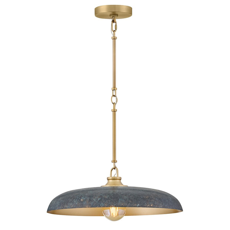 Hinkley Sadie 18in 1-Light Pendant | Transitional Lacquered Brass and Antique Verdigris Steel Dome Shade | Kitchen Island & Dining | Model 48167LCB-AV