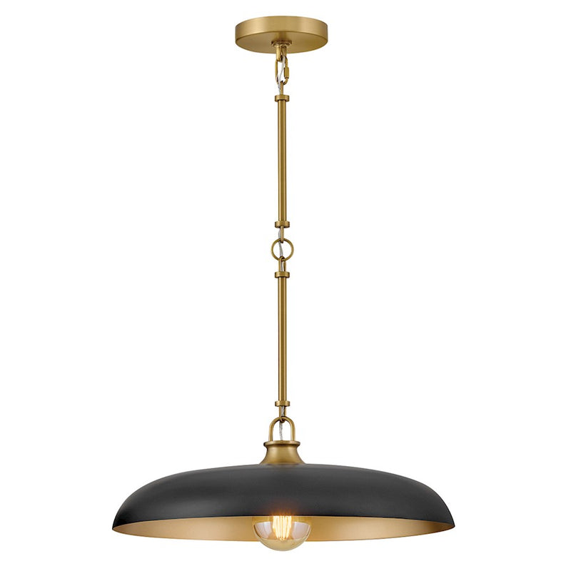Hinkley Sadie 18in 1-Light Dome Pendant | Transitional Lacquered Brass and Black Steel | Kitchen Island & Dining Room | 18 x 18 x 6 in | Model 48167LCB-BK