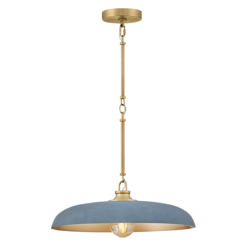 Hinkley Sadie 18in 1-Light Pendant | Transitional Lacquered Brass Steel and Vintage Denim Interior | Kitchen Island & Dining Room | Model 48167LCB-VTD