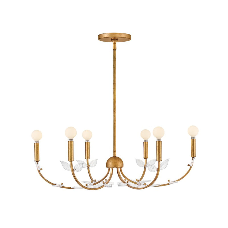 Hinkley Aliso 30in 6-Light Chandelier | Transitional Distressed Brass and Clear Glass Leaves | Living Room & Dining Room | 30 x 30 x 8 in | Model 48286DA