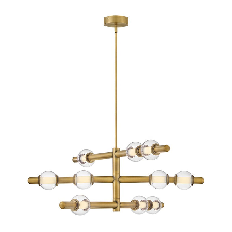 Hinkley Saxon 36in 6-Light LED Chandelier | Modern Lacquered Brass Steel and Clear Glass | Living Room & Dining Room | 36 x 36 x 14 in | Model 48335LCB