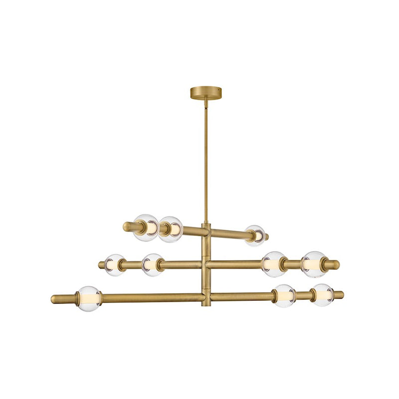 Hinkley Saxon 50in LED Chandelier | Modern Lacquered Brass Steel and Clear Glass | Living Room & Dining Room | 2900 Lumens 3000K Dimmable | Model 48336LCB