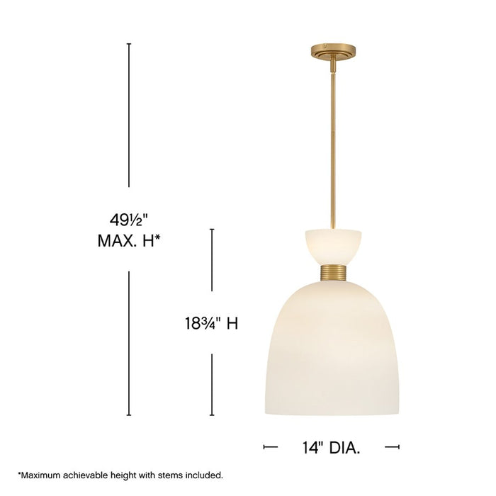 Hinkley Lighting Tallulah 1Lt Pendant, Lacquered Brass/Etched Opal
