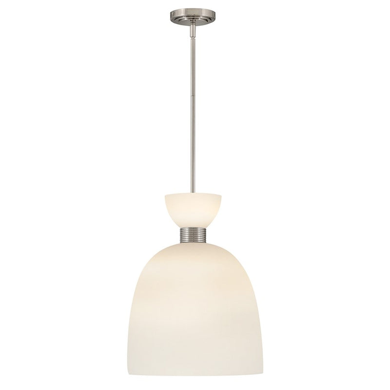 Hinkley Tallulah 14in 1-Light Pendant | Modern Polished Nickel Steel and Etched Opal Glass | Kitchen Island & Dining Room | 14 x 14 x 18 in | Model 48347PN