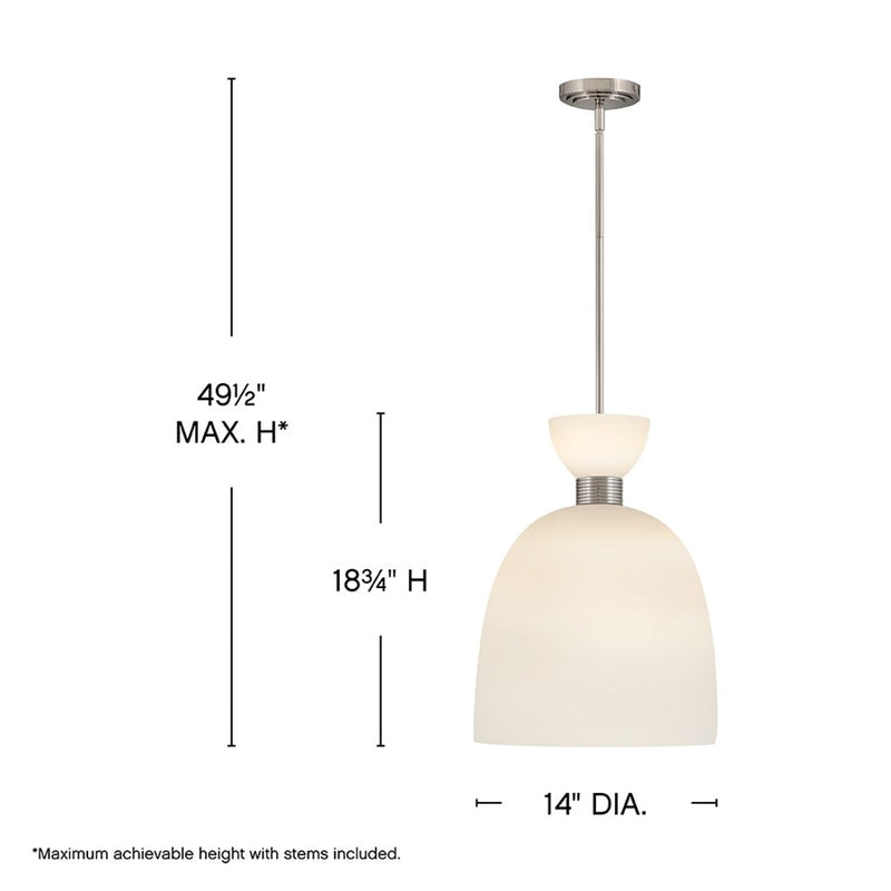 Hinkley Lighting Tallulah 1 Light Pendant, Polished Nickel/Etched Opal
