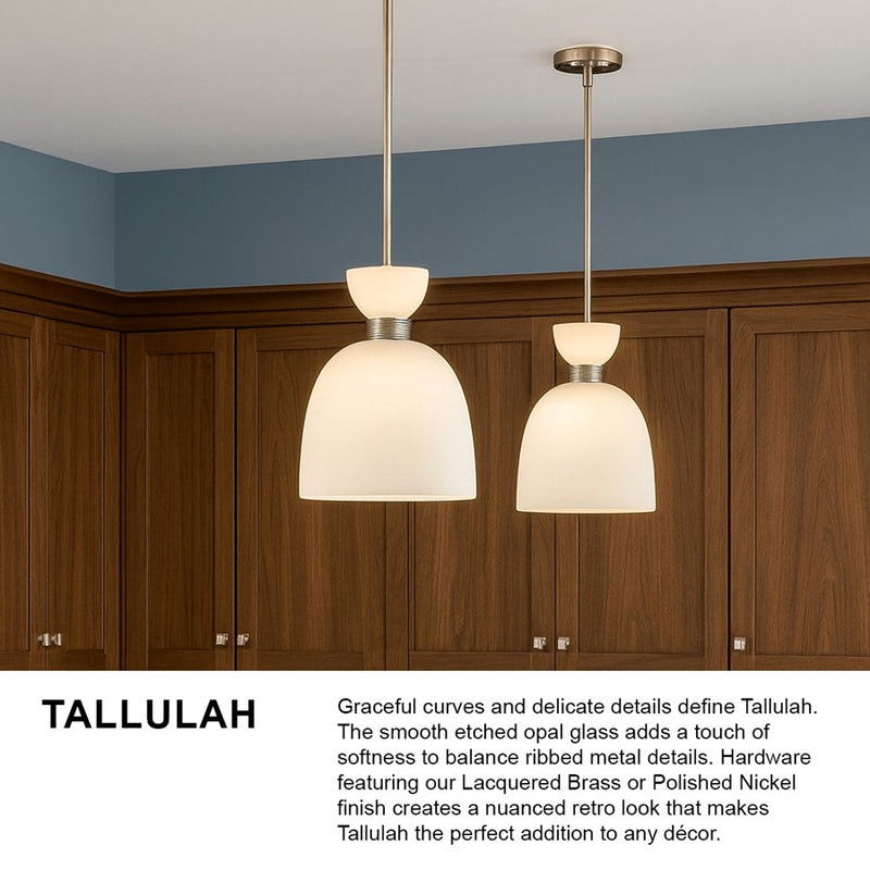 Hinkley Lighting Tallulah 1 Light Pendant, Polished Nickel/Etched Opal