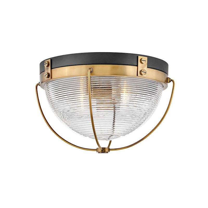 Hinkley Crew 16in 2-Light Flush Mount | Coastal Industrial Polished Nickel Steel and Clear Ribbed Glass | Indoor Entryway & Hallway | 16 x | Model 4841PN