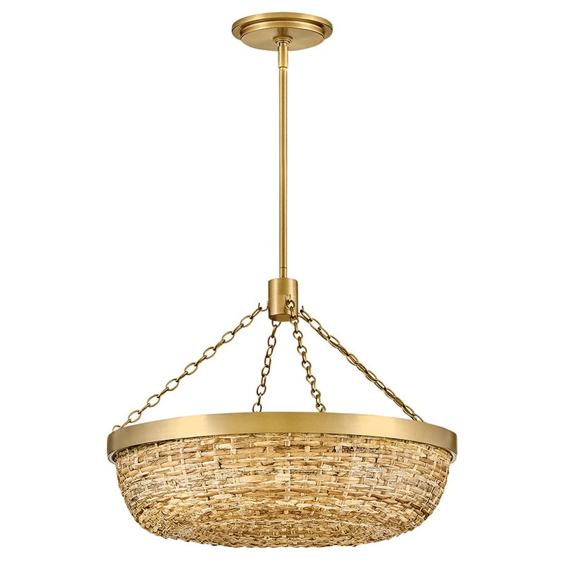 Hinkley Sanibel 20in 4-Light Semi-Flush Mount | Transitional Lacquered Brass and Natural Paper Shade | Living Room & Dining Room | 20 | Model 48423LCB-NAT