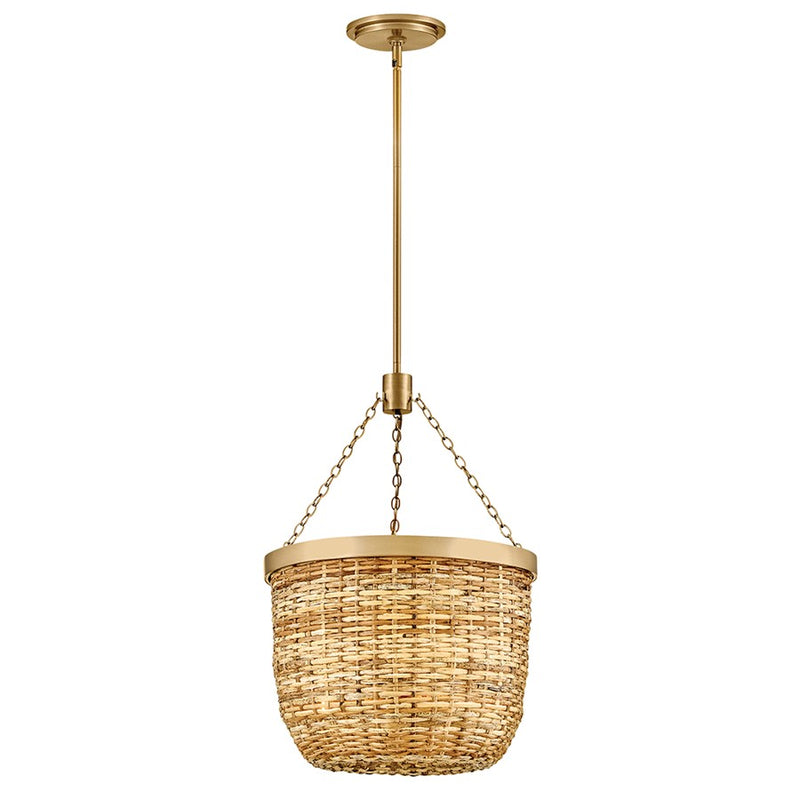 Hinkley Sanibel 16in 3-Light Convertible Pendant | Transitional Lacquered Brass Steel and Natural Paper Shade | Kitchen Island & | Model 48427LCB-NAT