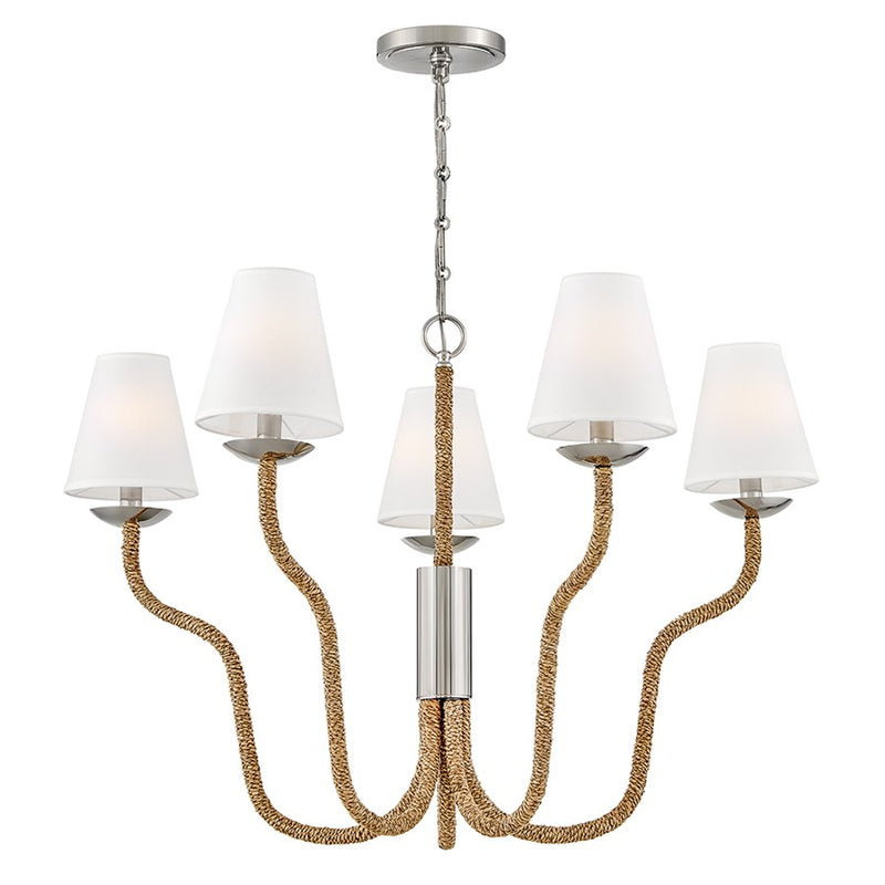 Hinkley Harwich 36in 5-Light Chandelier | Transitional Polished Nickel Steel and Natural Rope with Faux Parchment Shade | Living Room | Model 48444PN-NAT