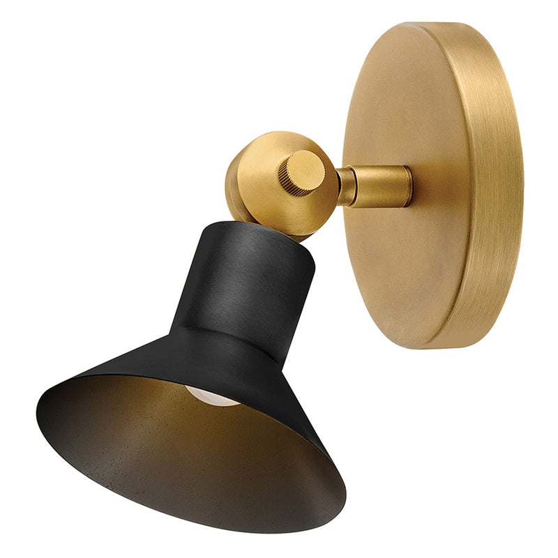 Hinkley Dom 7in 1-Light Wall Sconce | Transitional Heritage Brass and Black Steel Accent | Bedroom & Hallway Accent Light | 7 x 4.75 x | Model 48490HB-BK