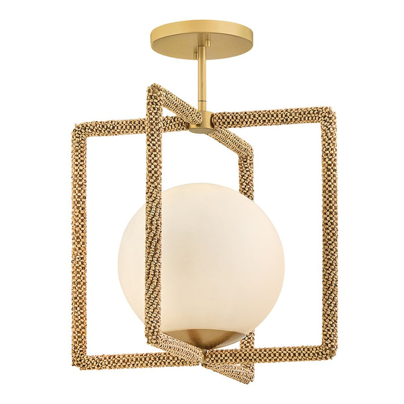Hinkley Keona 16in 1-Light Semi-Flush Mount | Modern Deluxe Gold Steel and Etched Opal Glass | Living Room & Bedroom | 16 x 16 x 16 in | Model 48511DXG
