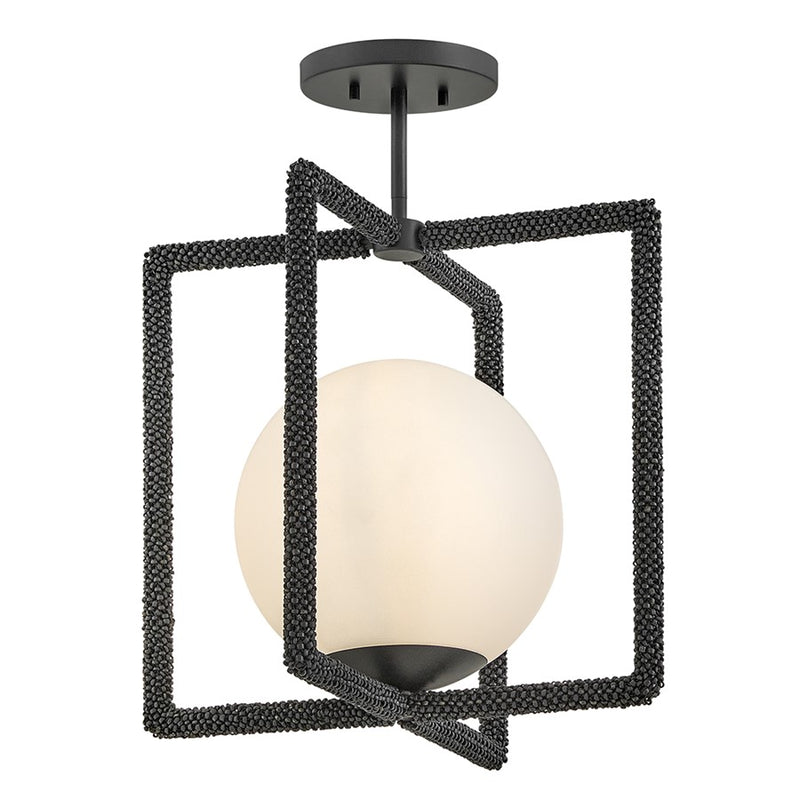 Hinkley Keona 16in 1-Light Semi-Flush Mount | Modern Painted Black Oxide Steel and Etched Opal Glass | Living Room & Bedroom | 16 x 16 x | Model 48511PBO