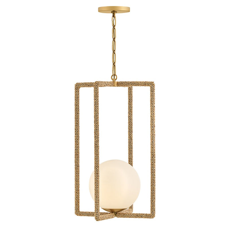 Hinkley Keona 16in 1-Light Pendant | Modern Deluxe Gold Steel and Natural Coco Beads Etched Opal Glass | Living Room & Dining Room | 16 x | Model 48517DXG