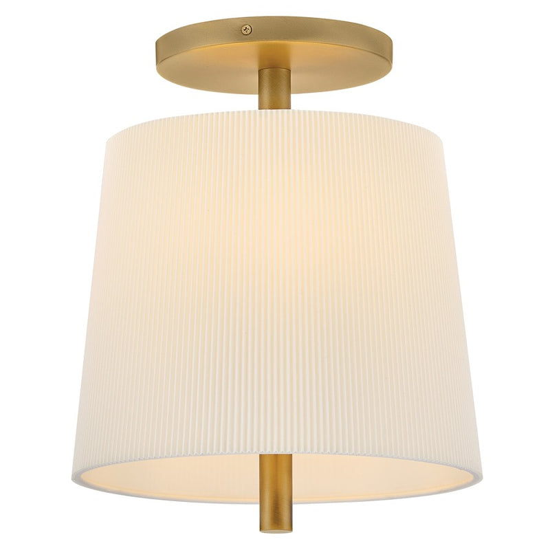 Hinkley Clive 12in 3-Light Semi-Flush Mount | Traditional Heritage Brass Steel and Off-White Micro Pleated Fabric Shade | Entryway & | Model 48533HB