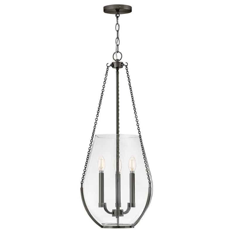 Hinkley Farrin 14in 3-Light Pendant | Traditional Gunmetal Steel and Clear Glass | Dining Room & Living Room | 14 x 14 x 31.5 in | Model 48557GMT