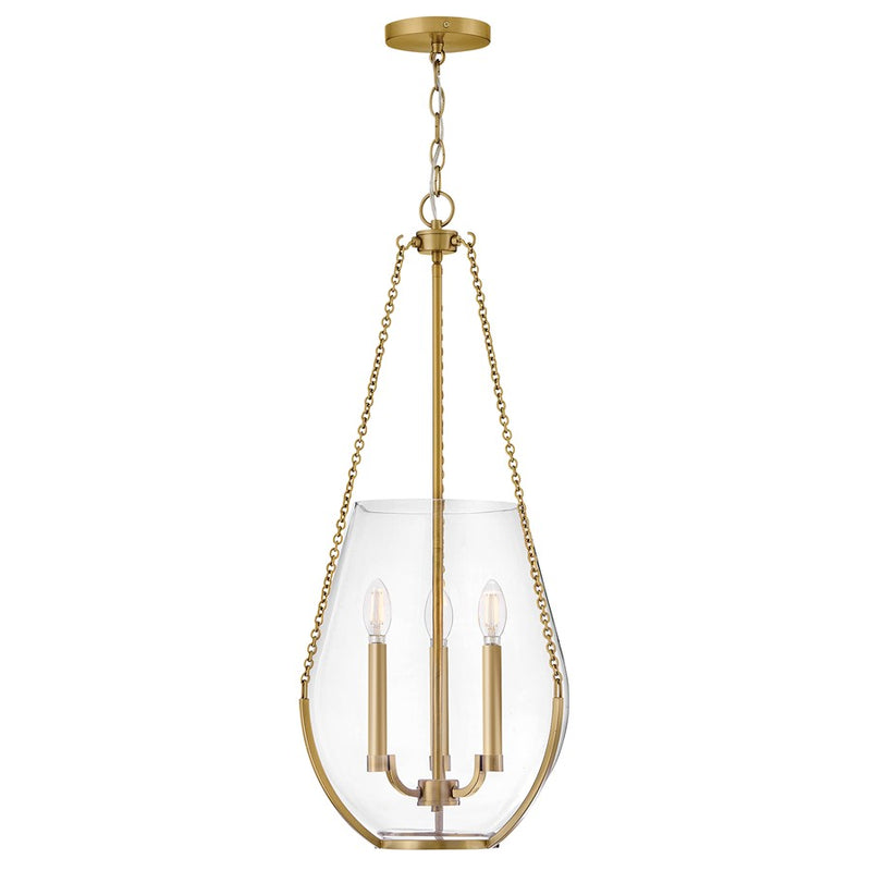 Hinkley Lighting Farrin 3 Light Pendant, Lacquered Brass/Clear - 48557LCB