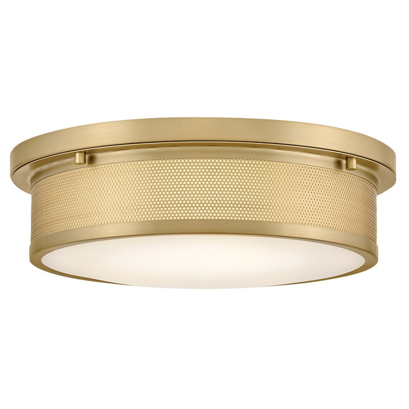 Hinkley Pierce 14in 3-Light Flush Mount | Transitional Lacquered Brass Steel and Etched Opal Glass | Bathroom & Hallway Ceiling Light | Model 48561LCB