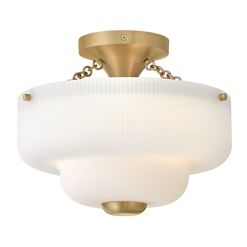 Hinkley Adella 12.75in 3-Light Semi-Flush Mount | Traditional Lacquered Brass Steel and Etched Opal Glass | Living Room & Entryway | Model 48571LCB