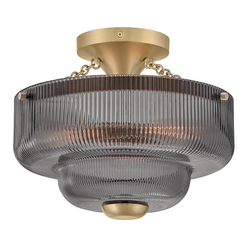 Hinkley Adella 12.75in 3-Light Semi-Flush Mount | Traditional Lacquered Brass Steel and Smoke Glass | Living Room & Entryway | 12.75 x | Model 48571LCB-SM
