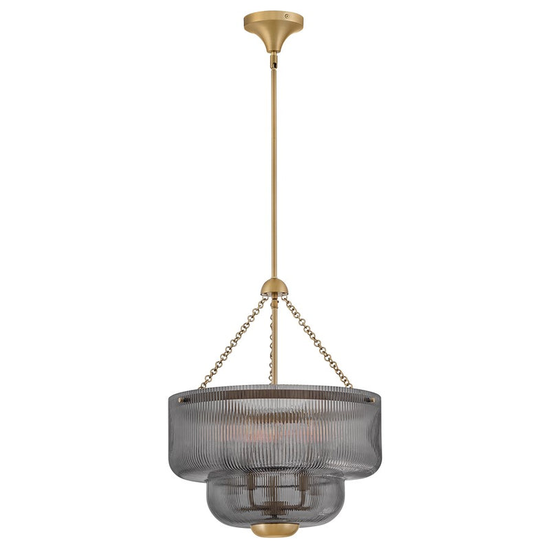Hinkley Adella 19in 5-Light Pendant | Traditional Lacquered Brass Steel and Smoke Glass | Kitchen Island & Dining Room | 19 x 19 x 23 | Model 48573LCB-SM