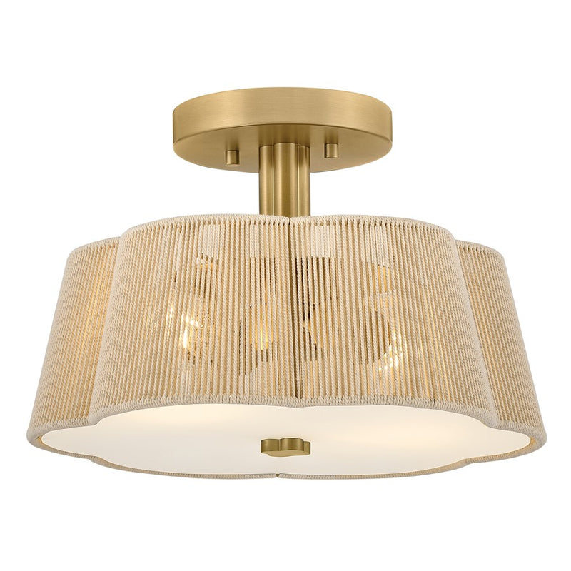 Hinkley Sasha 14in 2-Light Semi-Flush Mount | Transitional Lacquered Brass and Etched Glass | Living Room & Bedroom Ceiling Light | 14 x | Model 48581LCB