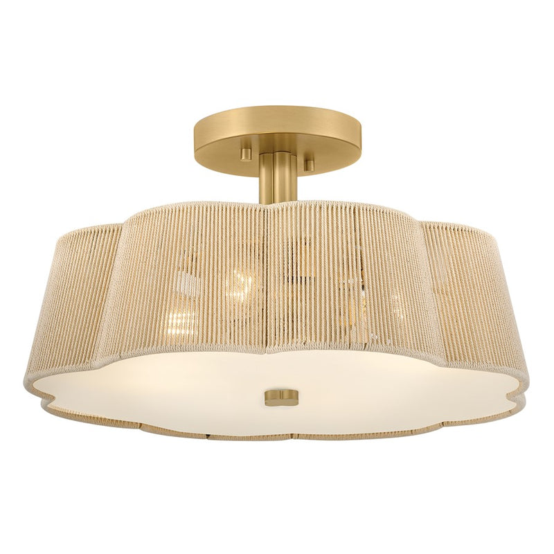 Hinkley Sasha 18in 4-Light Semi-Flush Mount | Transitional Lacquered Brass Steel and Etched Glass | Living Room & Dining Room | 18 x 18 x | Model 48583LCB