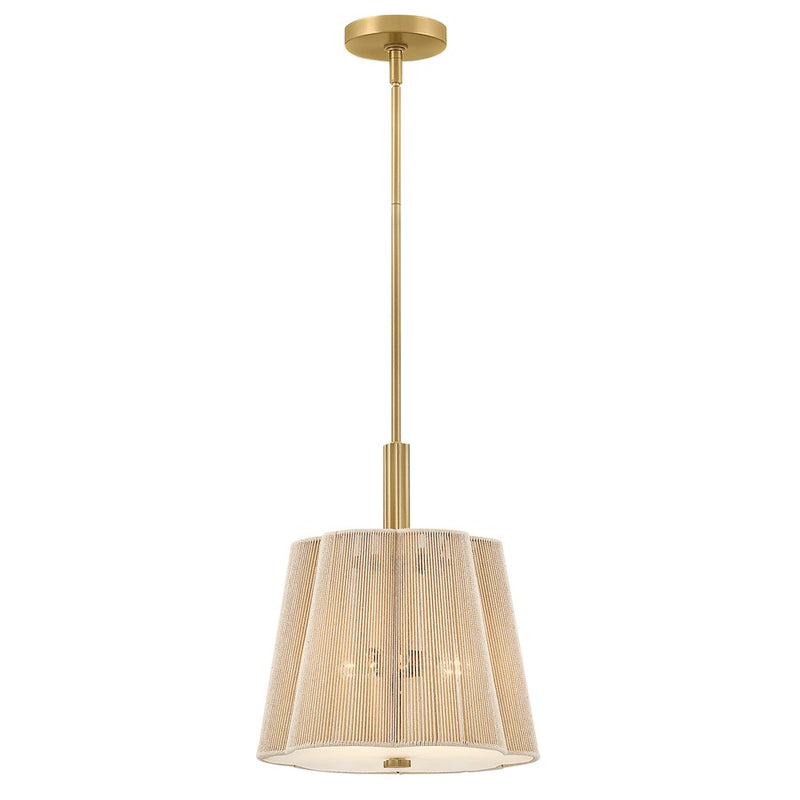 Hinkley Sasha 14in 3-Light Pendant | Transitional Lacquered Brass and Natural-Fiber Cord with Etched Glass | Dining Room & Kitchen Island | Model 48587LCB