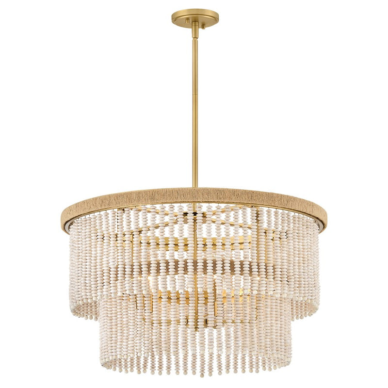 Hinkley Indra 28in 5-Light Chandelier | Transitional Lacquered Brass and Taupe Wooden Beads | Dining Room & Living Room | 28.25 x 28.25 x | Model 48604LCB