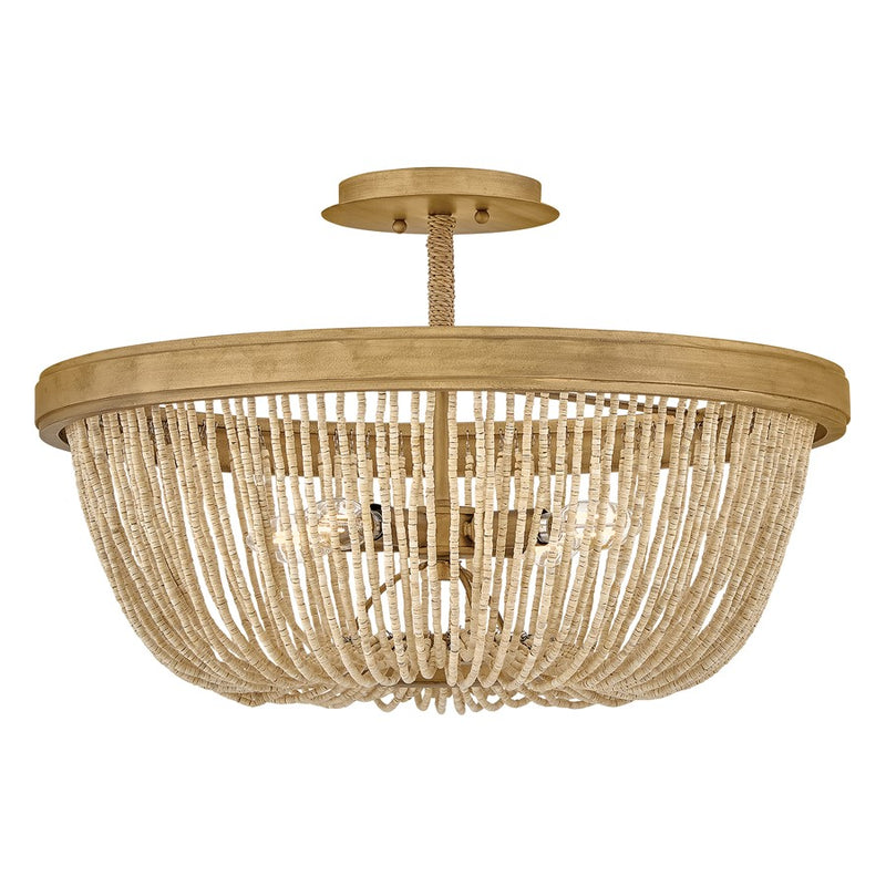 Hinkley Tula 22in 4-Light Semi-Flush Mount | Transitional Burnished Gold Steel and Coco Beads | Living Room & Dining Room | 22 x 22 x 13 | Model 48613BNG