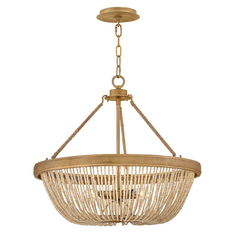 Hinkley Tula 24in 4-Light Chandelier | Transitional Burnished Gold Steel and Coco Beads | Living Room & Dining Room | 24 x 24 x 21 in | Model 48614BNG