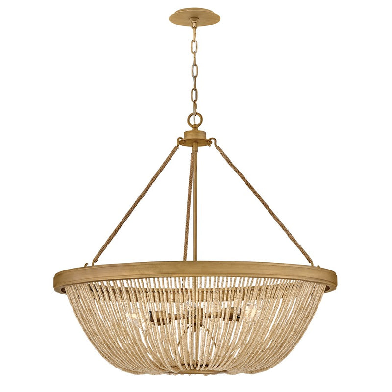 Hinkley Lighting Tula 32in 6-Light Chandelier | Transitional Burnished Gold Steel and Coco Beads | Living Room & Dining Room | 32 x 32 x | Model 48616BNG