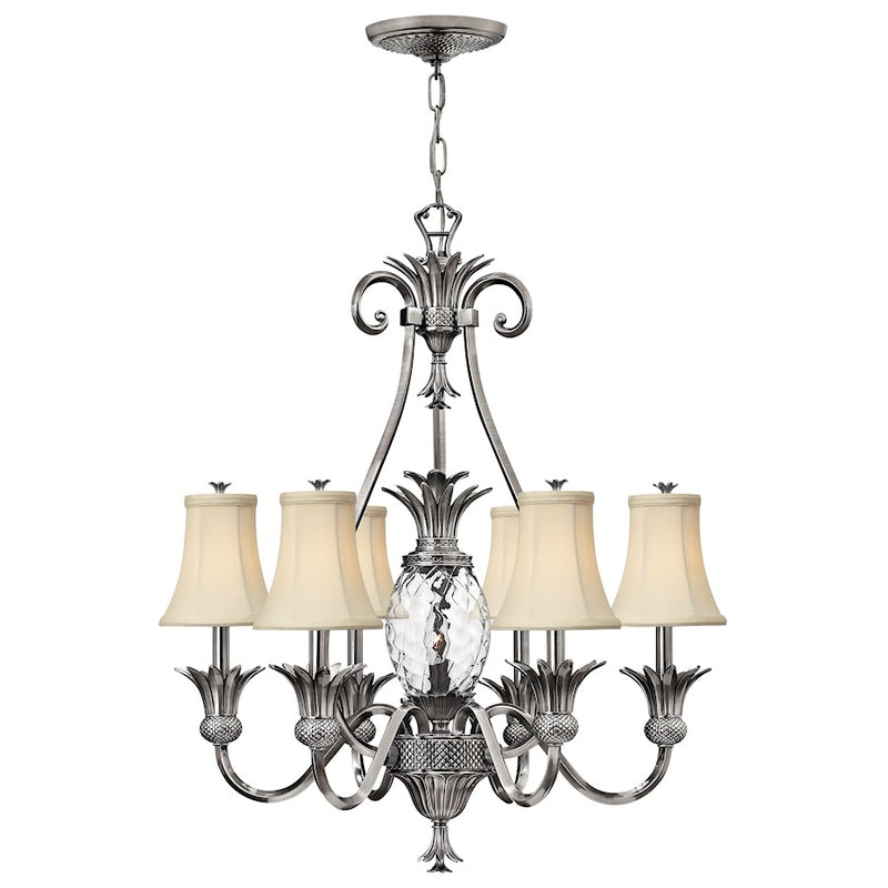 Hinkley Plantation 28in 7-Light Chandelier | Traditional Polished Antique Nickel and Clear Optic Glass | Foyer & Dining Room | 28 x 28 x 33 | Model 4886PL