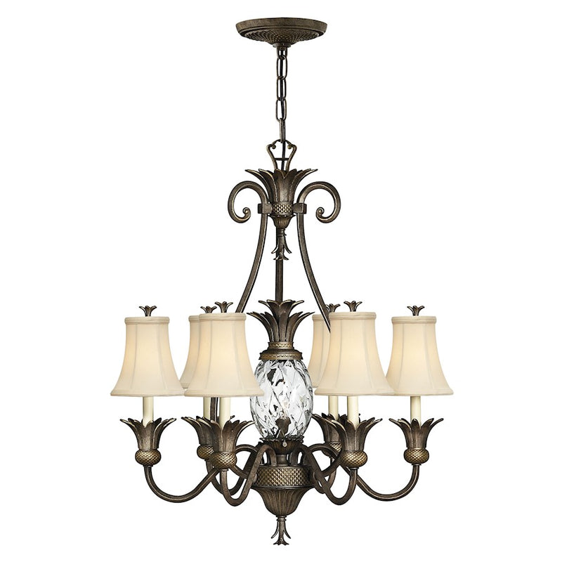 Hinkley Plantation 28in 7-Light Chandelier | Traditional Polished Antique Nickel and Clear Optic Glass | Foyer & Dining Room | 28 x 28 x 33 | Model 4886PL