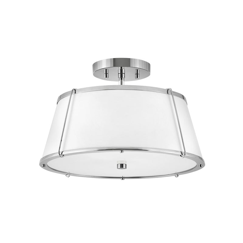 Hinkley Clarke 15in 2-Light Semi-Flush Mount | Traditional Polished Nickel Steel and Metal Shade | Bedroom & Hallway | 15 x 15 x 9 in | Model 4893PN