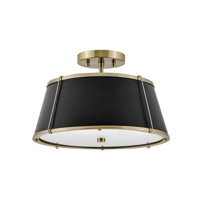 Hinkley Clarke 15in 2-Light Semi-Flush Mount | Traditional Polished Nickel Steel and Metal Shade | Bedroom & Hallway | 15 x 15 x 9 in | Model 4893PN