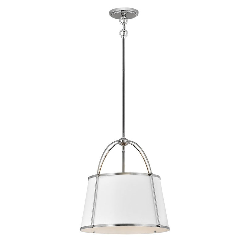 Hinkley Clarke 16in 1-Light Chandelier | Traditional Polished Nickel Steel and Matte White Shade | Dining Room & Kitchen Island | 16 x 16 x | Model 4894PN