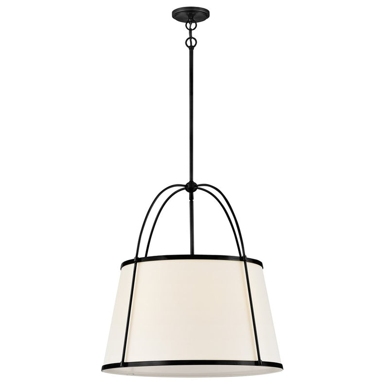Hinkley Clarke 24in 4-Light Chandelier | Traditional Black Steel and Off-White Linen | Dining Room & Living Room | 24 x 24 x 25 in | Model 4895BK