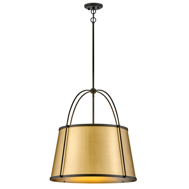 Hinkley Clarke 24in 4-Light Chandelier | Traditional Black Steel and Lacquered Dark Brass Drum Shade | Dining Room & Living Room | 24 x | Model 4895BK-LDB