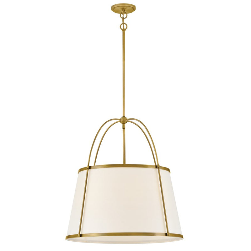 Hinkley Clarke 24in 4-Light Chandelier | Transitional Lacquered Dark Brass Steel and Off-White Linen Shade | Dining Room & Living Room | Model 4895LDB-OW