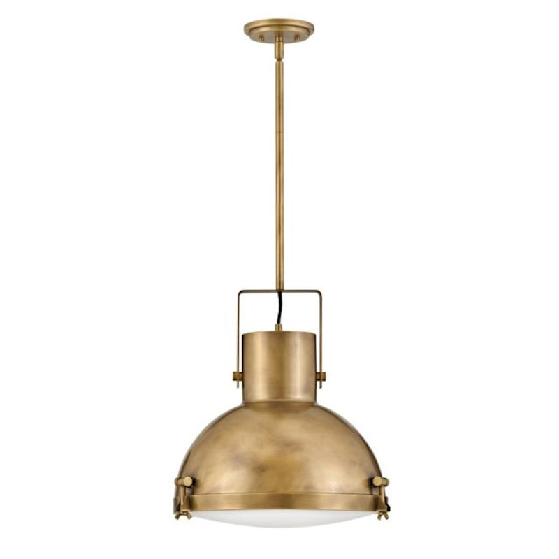 Hinkley Nautique 18in 1-Light Pendant | Industrial Coastal Heritage Brass Steel and Etched Opal Glass | Kitchen Island & Dining Room | Model 49065HB-HB
