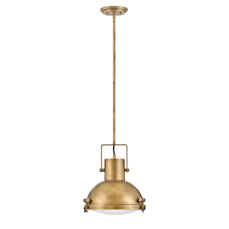 Hinkley Nautique 18in 1-Light Pendant | Industrial Coastal Heritage Brass Steel and Etched Opal Glass | Kitchen Island & Dining Room | Model 49065HB-HB