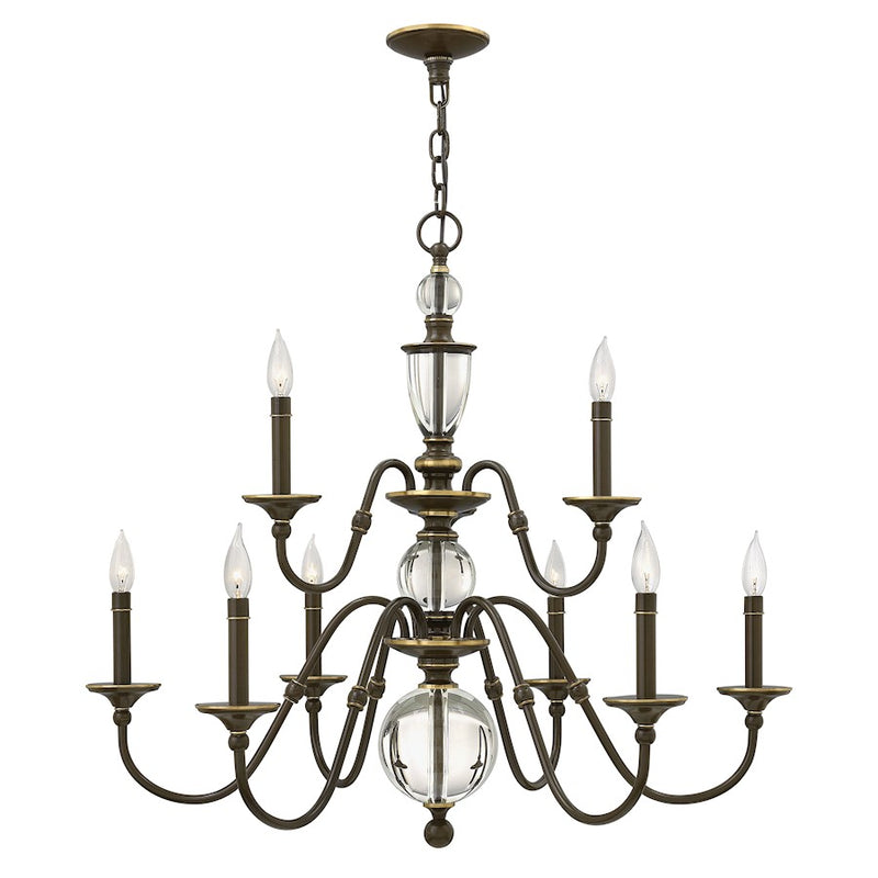 Hinkley Eleanor 35in 9-Light Chandelier | Traditional Light Oiled Bronze Steel | Foyer & Dining Room | 35.25 x 31.25 in | Model 4958LZ