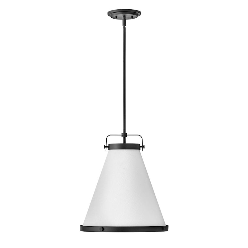 Hinkley Lark 14in 1-Light Small Pendant | Traditional Black Steel and Off-White Textured Fabric Shade | Kitchen Island & Dining Room | 14 x | Model 4997BK