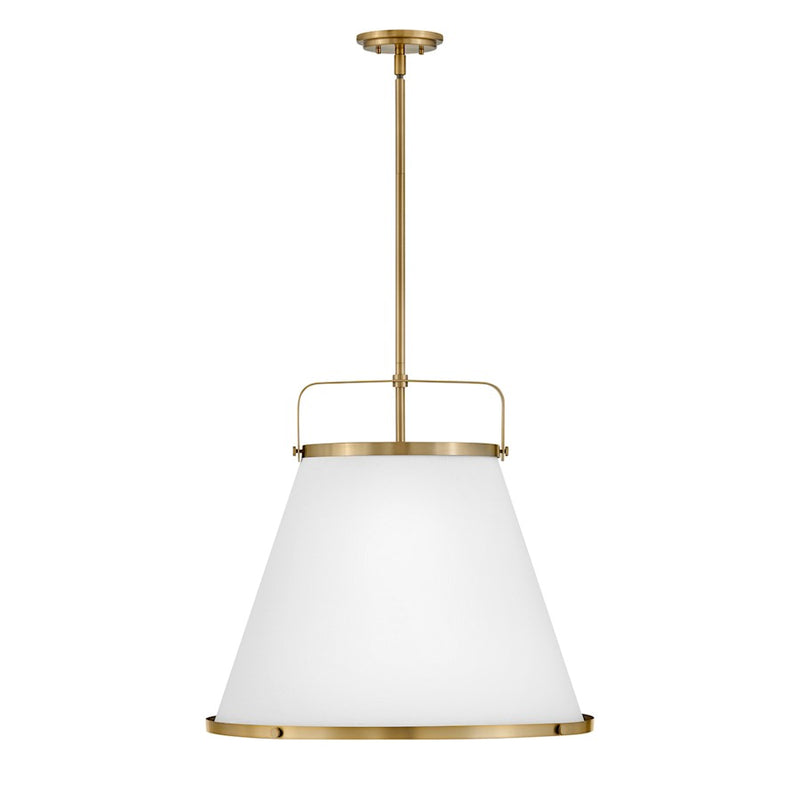 Hinkley Lark 24in 3-Light Pendant | Traditional Transitional Lacquered Brass Steel and Off-White Textured Fabric | Kitchen Island & Dining | Model 4995LCB