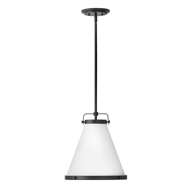 Hinkley Lark 14in 1-Light Small Pendant | Traditional Black Steel and Off-White Textured Fabric Shade | Kitchen Island & Dining Room | 14 x | Model 4997BK