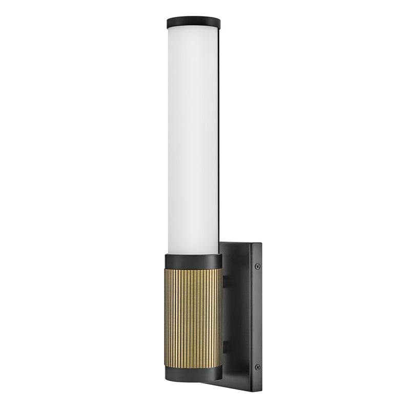 Hinkley Zevi 17.5in 1-Light Wall Sconce | Industrial Black Steel and Lacquered Brass with Etched Opal Glass | Hallway & Bathroom | Model 50060BK-LCB