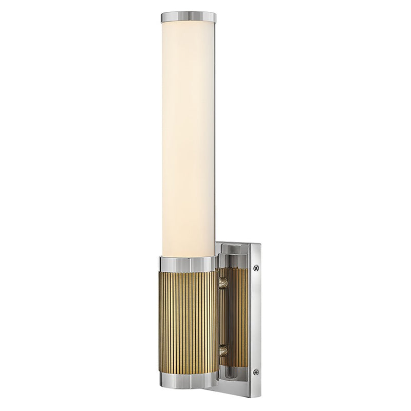 Hinkley Zevi 17in 1-Light LED Sconce | Transitional Industrial Polished Nickel and Lacquered Brass with Etched Opal Glass | Hallway & | Model 50060PN