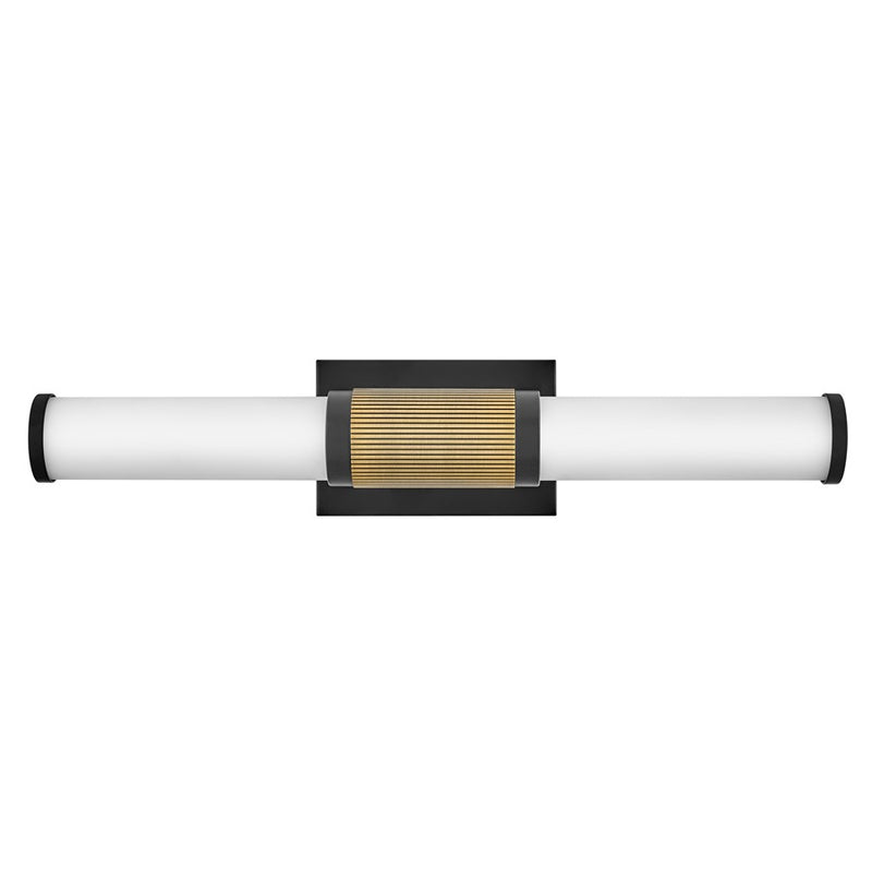 Hinkley Zevi 23in 1-Light LED Vanity Light | Transitional Industrial Black Steel and Lacquered Brass with Etched Opal Glass | Bathroom | Model 50062BK-LCB
