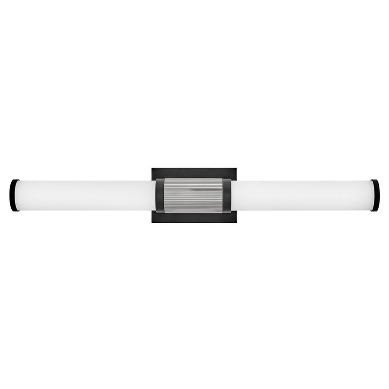 Hinkley Zevi 29in 1-Light LED Vanity Light | Transitional Industrial Black Steel and Chrome with Etched Opal Glass | Bathroom Vanity & | Model 50063BK-CM